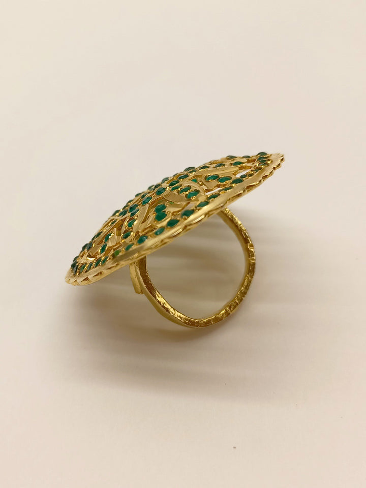 Devangi Green Jadau Finger Ring