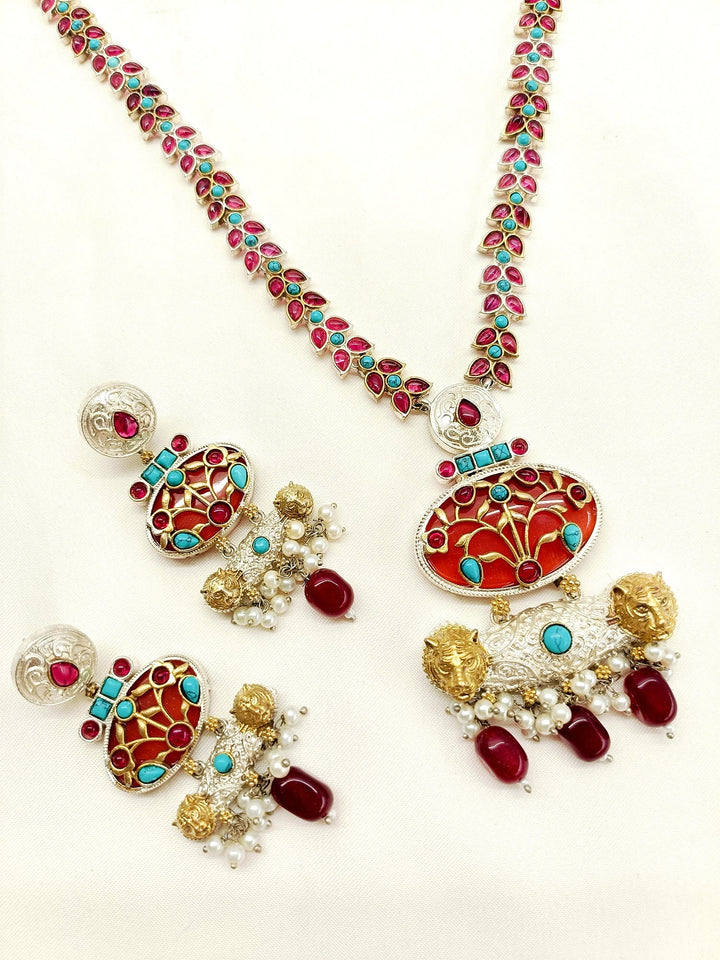 Malayeka Multi Colour Long Oxidized Necklace Set