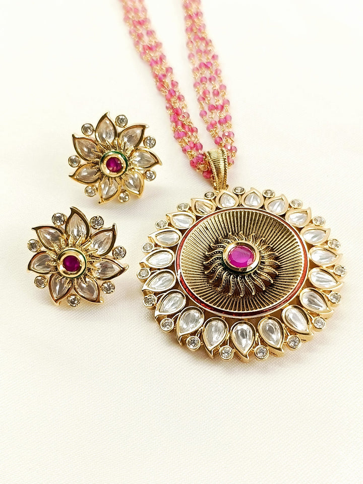 Dayita Ruby Kundan Sunburst Pendant Set