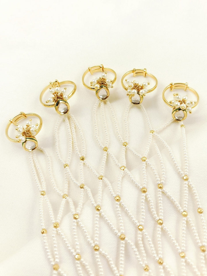 Rageswari White Pearl Kundan Hathphool - Bridal Hand