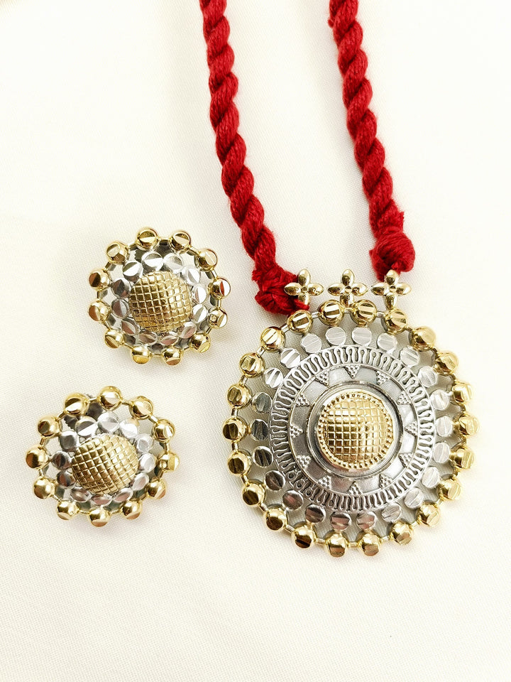 Colette Red Oxidized Necklace Set - Silver Gold Plating
