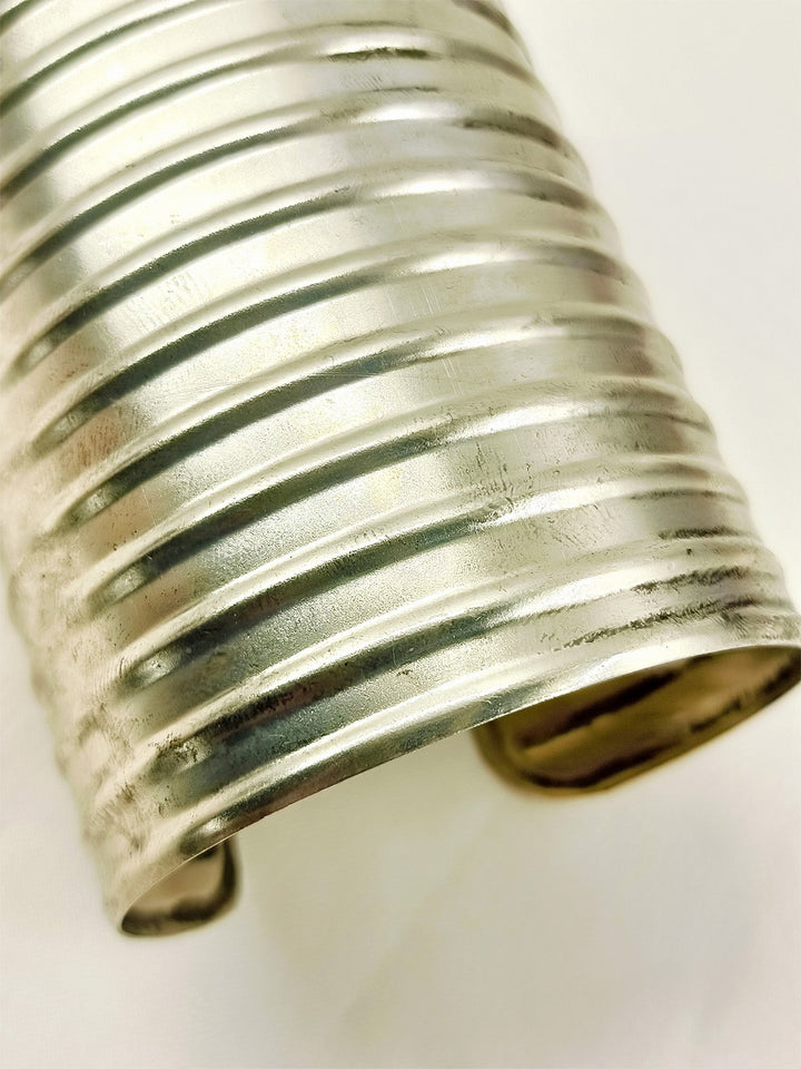 Celine Oxidized Silver Ribbed Broad Cuff Bracelet