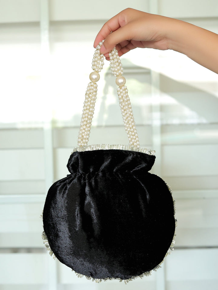 Snehita Black Potli Bag - Fabric With Dori Work