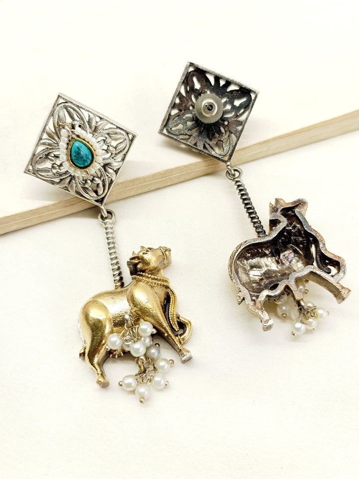 Moh Firozi Cow Oxidized Earrings