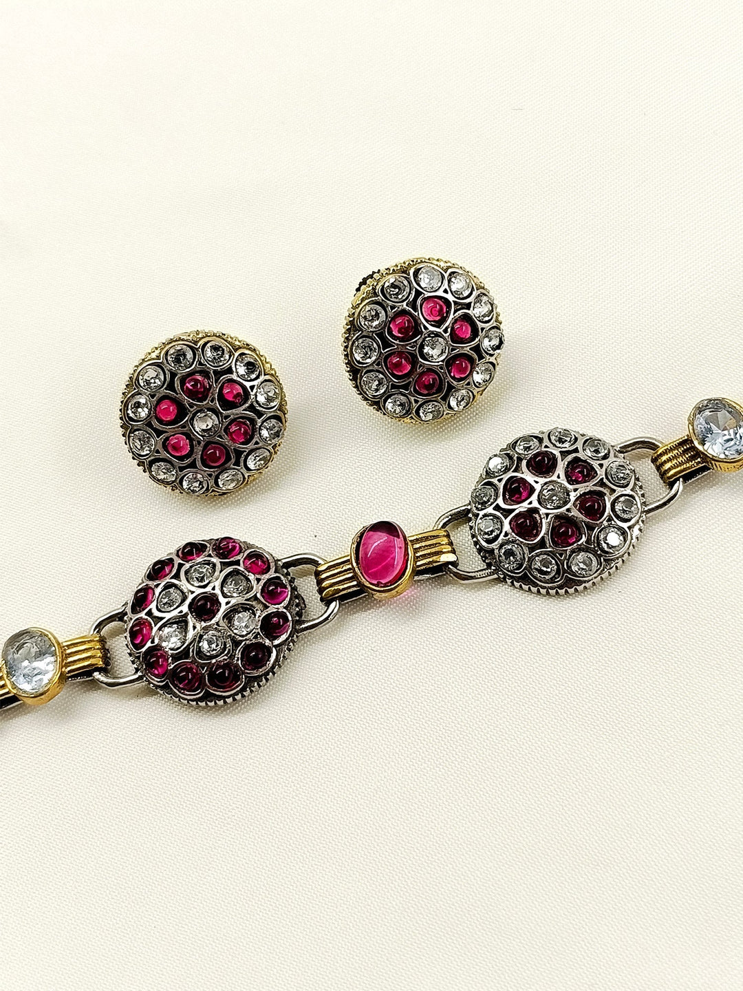 Ramani W&amp;R Oxidized Choker Set - Silver With Gold Plating