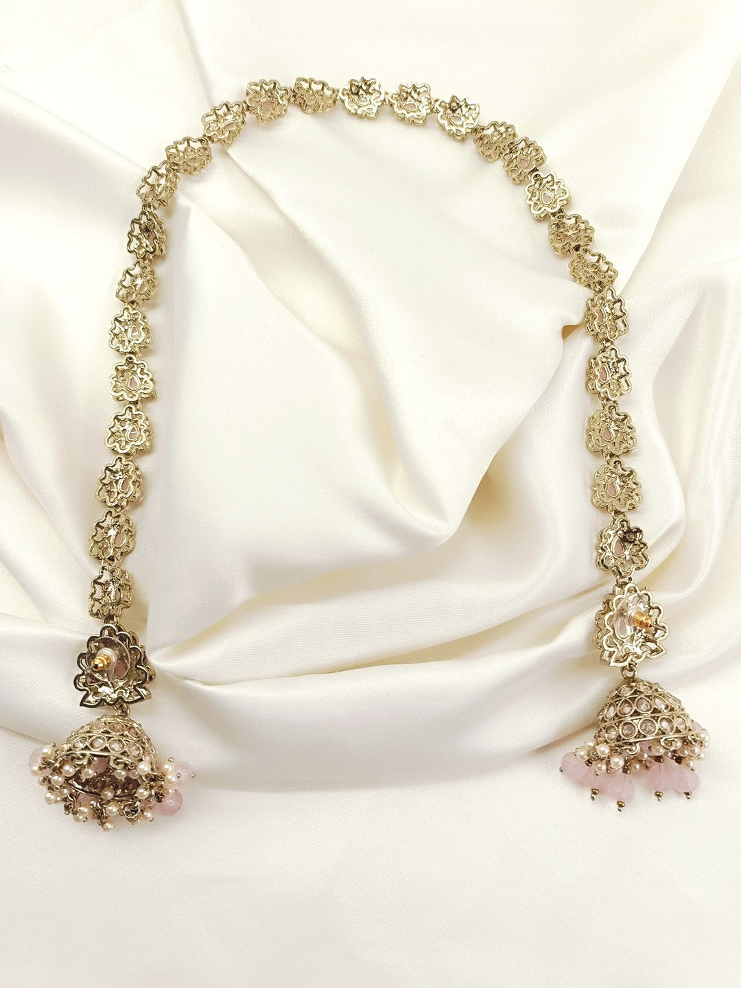 Bahrain Baby Pink Polki Jhumki With Sheeshpatti