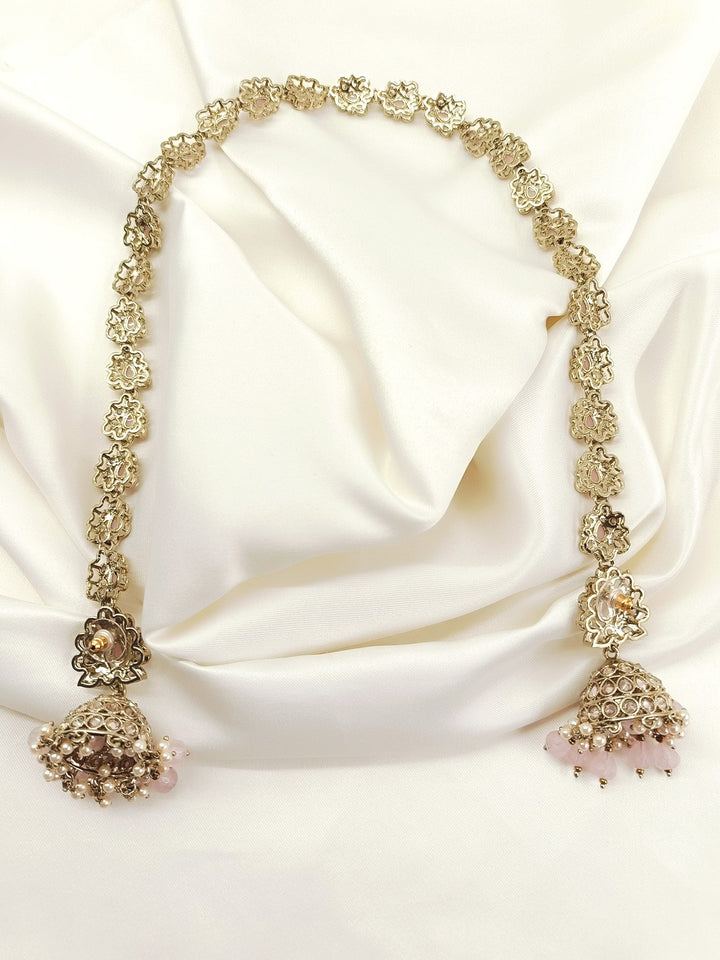 Bahrain Baby Pink Polki Jhumki With Sheeshpatti