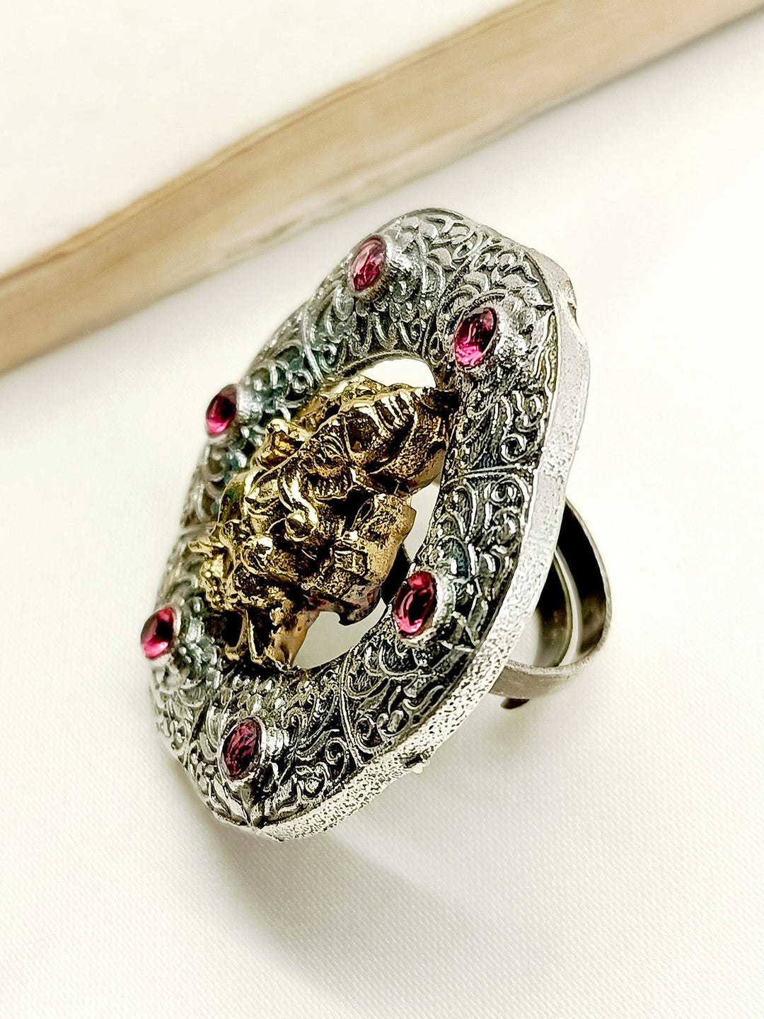 Aradhya Ruby Ganesh Ji Oxidized Finger Ring