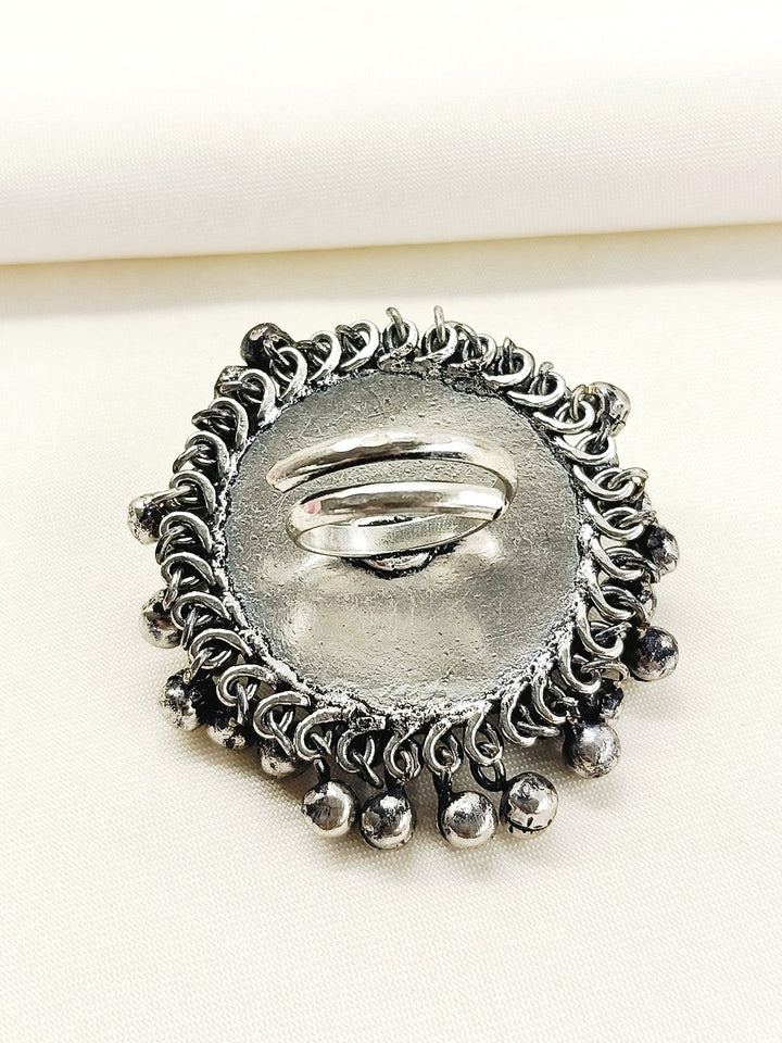 Nabhya White Pearl Oxidized Finger Ring