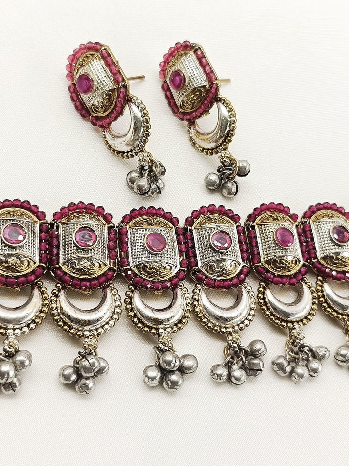 Shailee Majenta Oxidized Choker Set