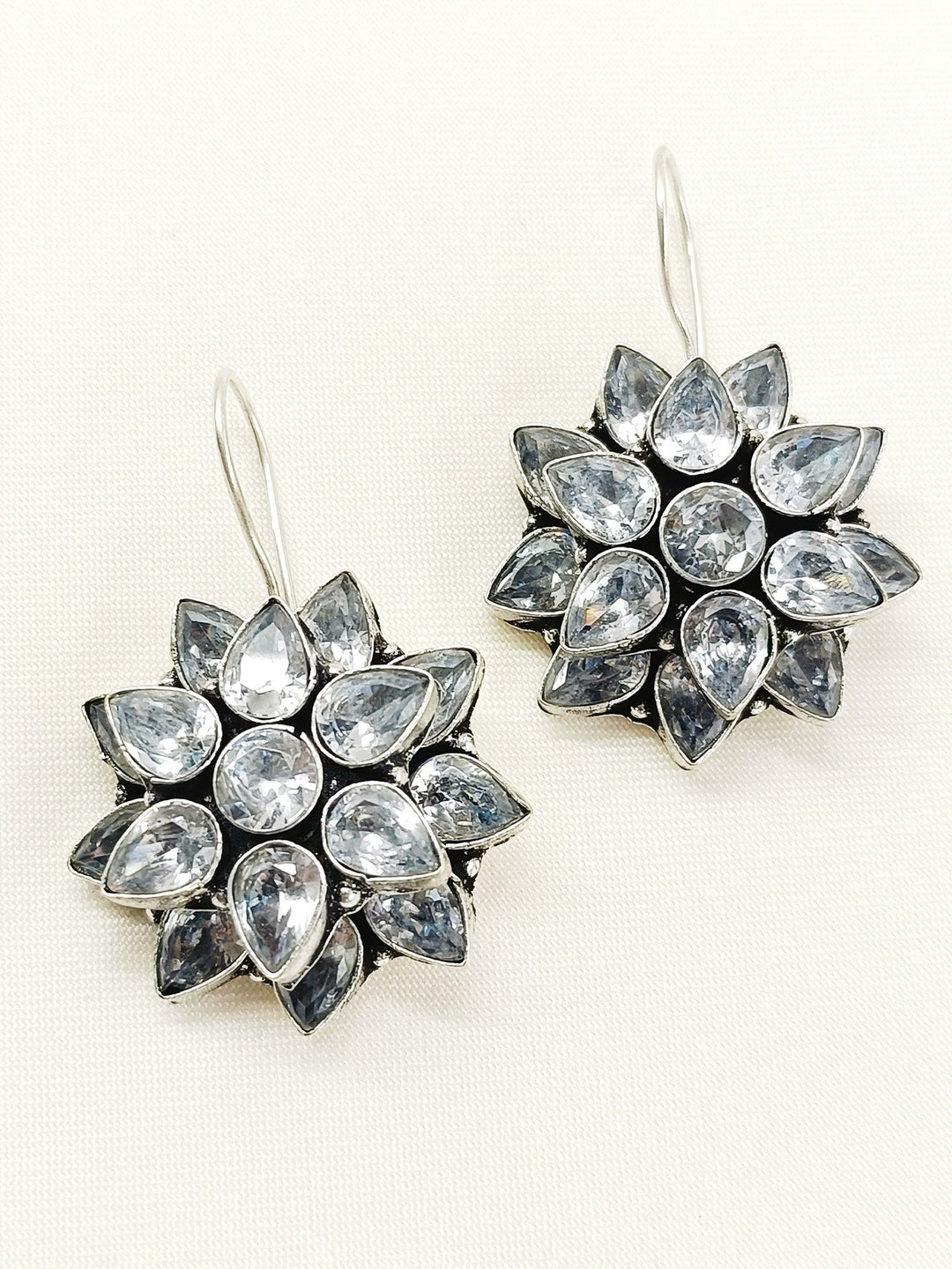 Fara White Oxidized Earring