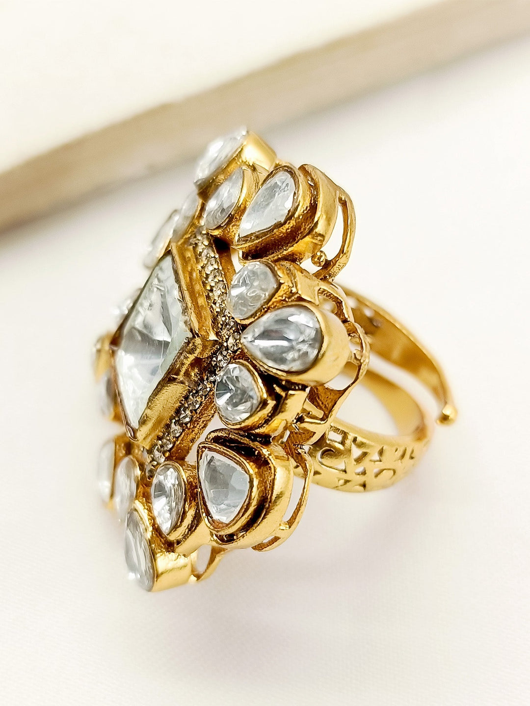 Nabila White Kundan Finger Ring