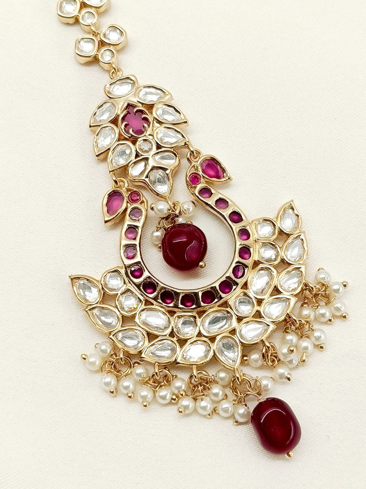 Tanzeel Ruby Gold Plated Kundan Teeka