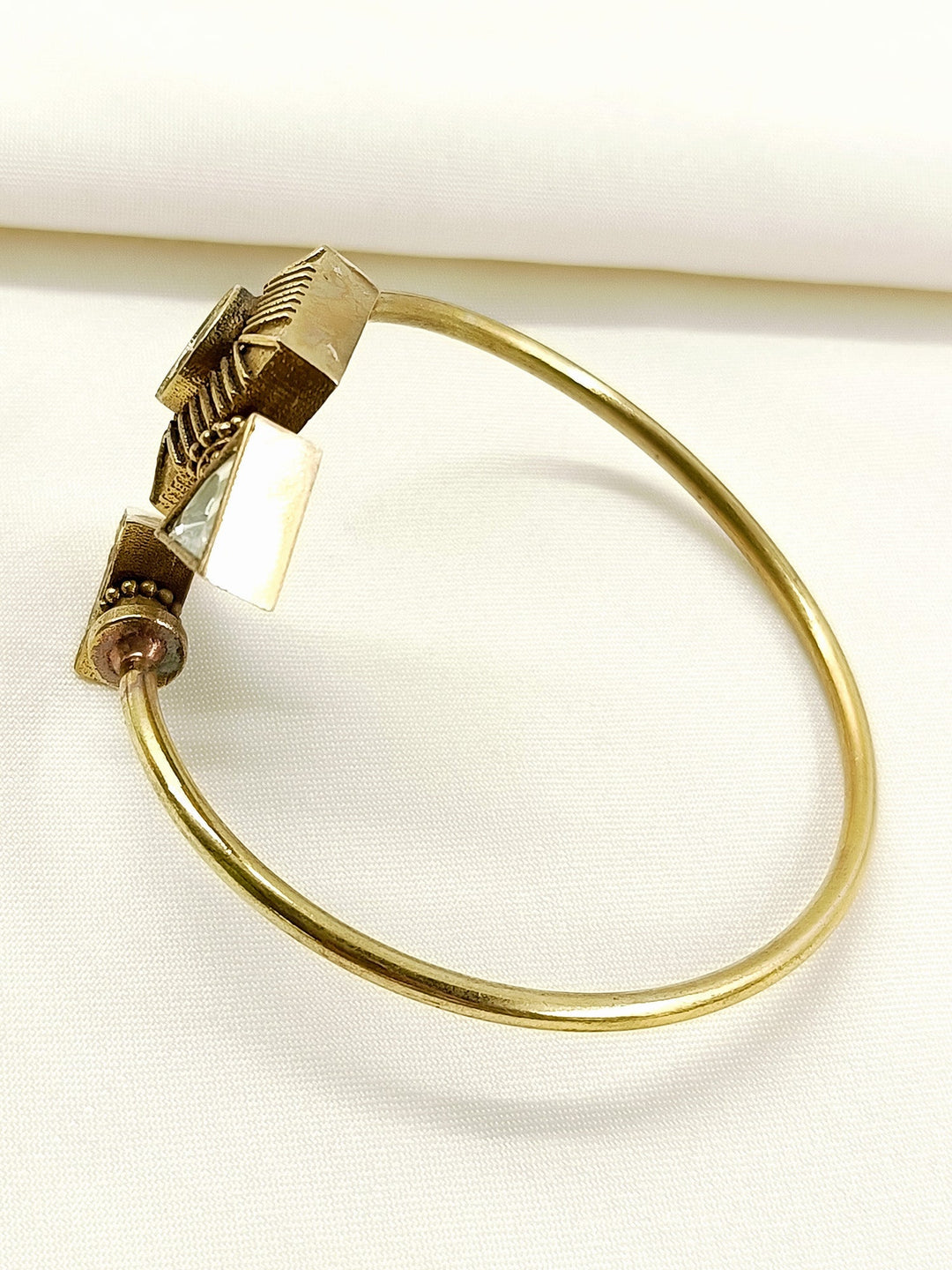 Piyush White Men’s Geometric Crystal Bracelet - Antique Gold