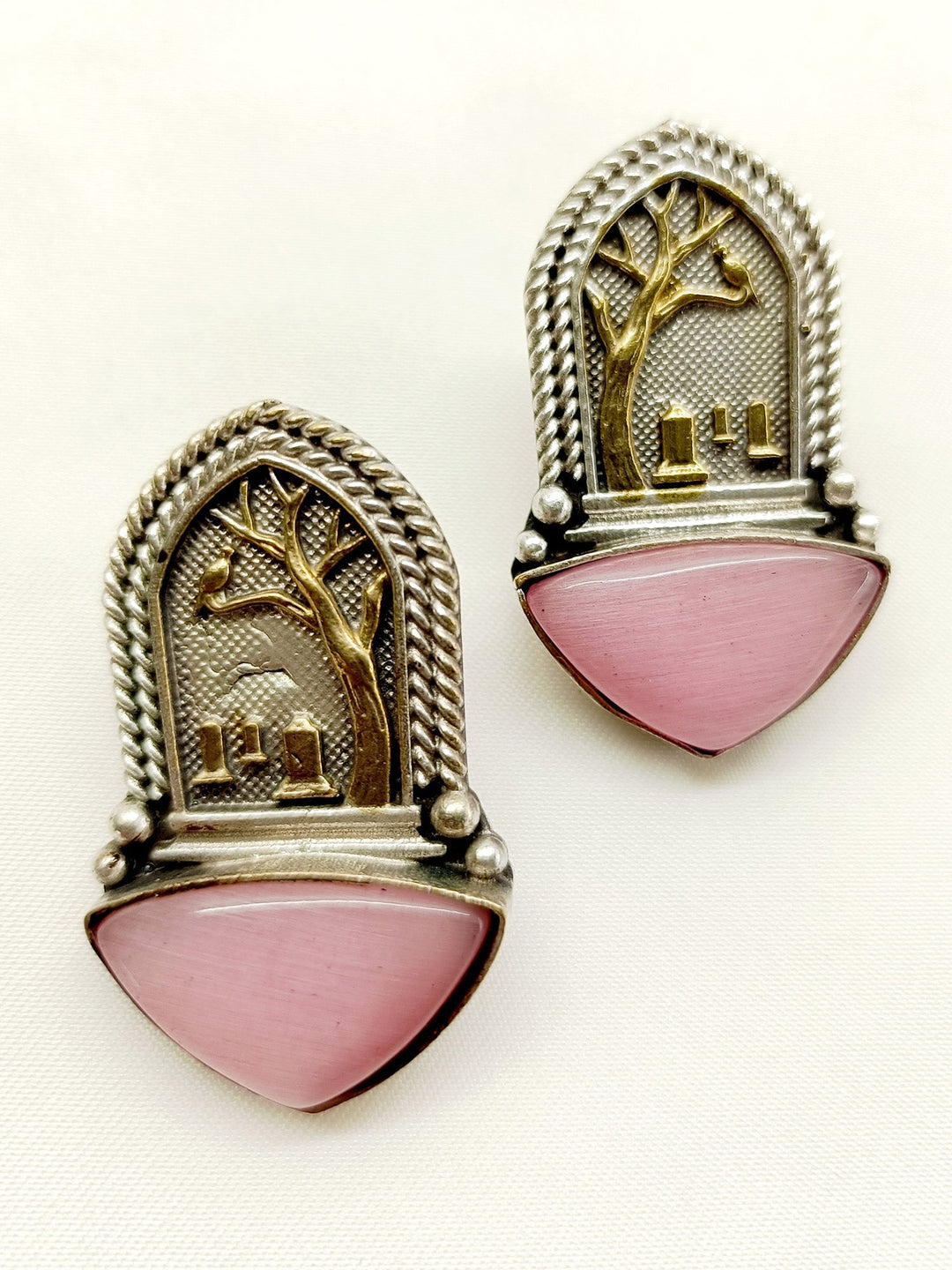 Nilshikha Pink German Silver Oxidized Earrings