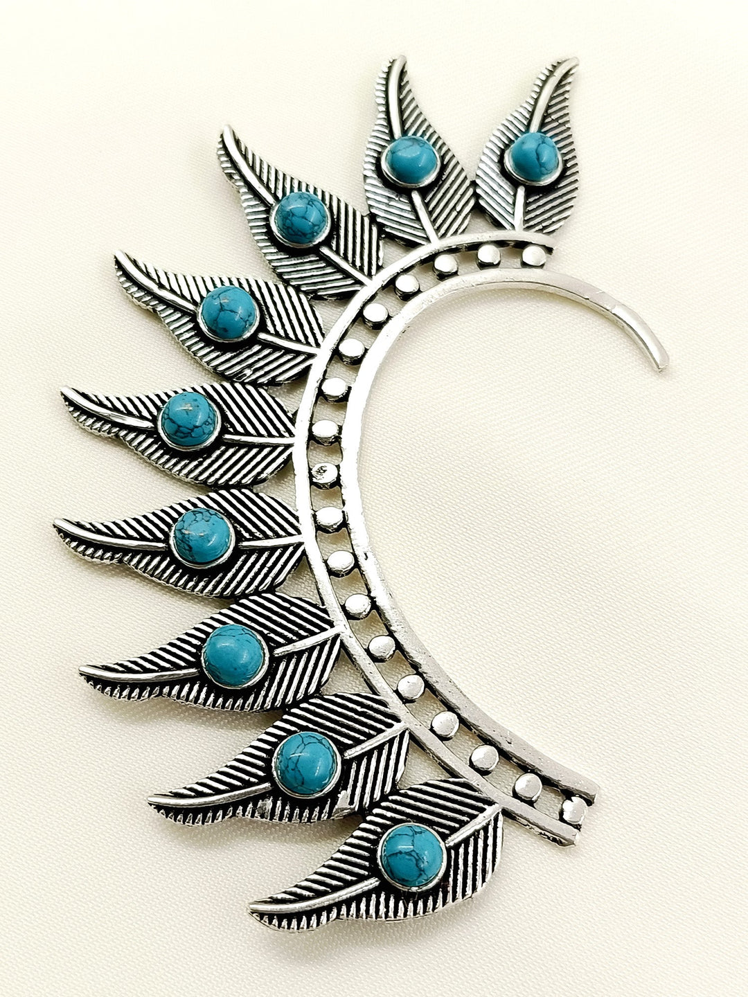 Shivendra Firozi Men’s Oxidized Feather Earcuff - Turquoise