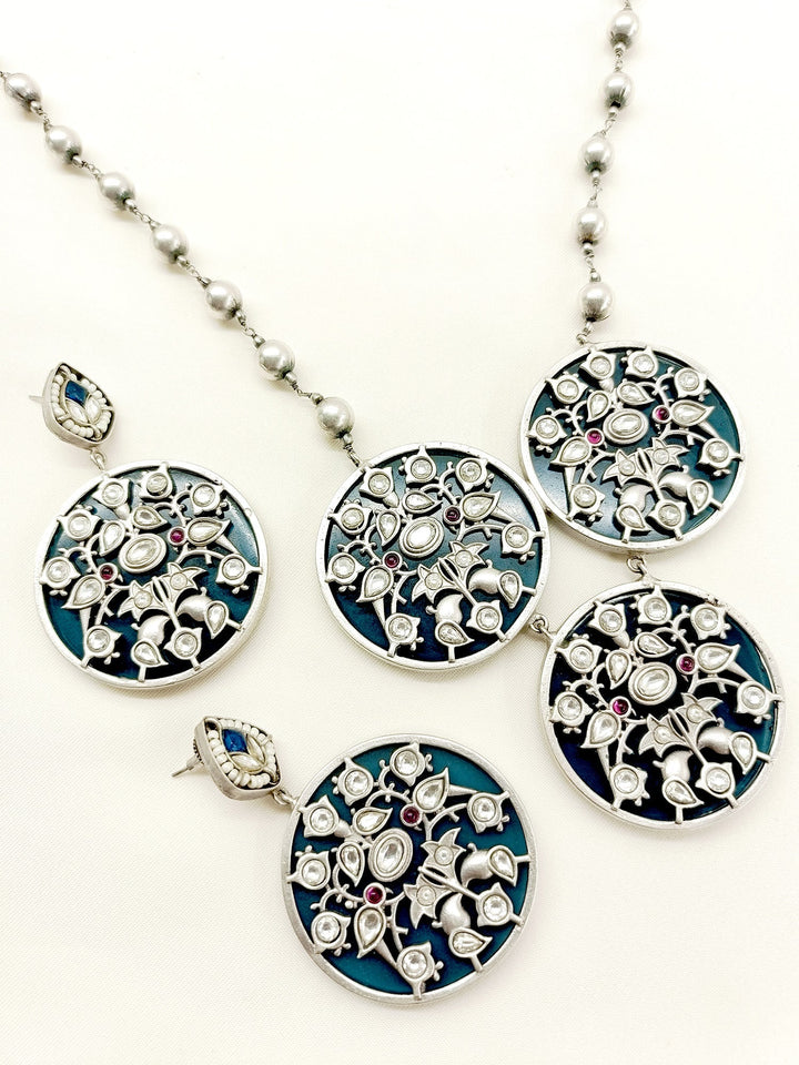 Rayma Navy Blue Oxidized Necklace Set