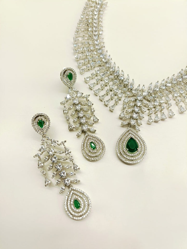 Minakshi Emerald American Diamond Necklace Set