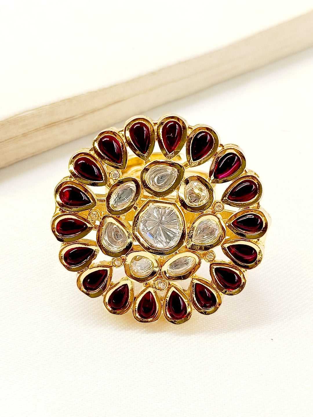 Yashfreen Maroon Kundan Finger Ring