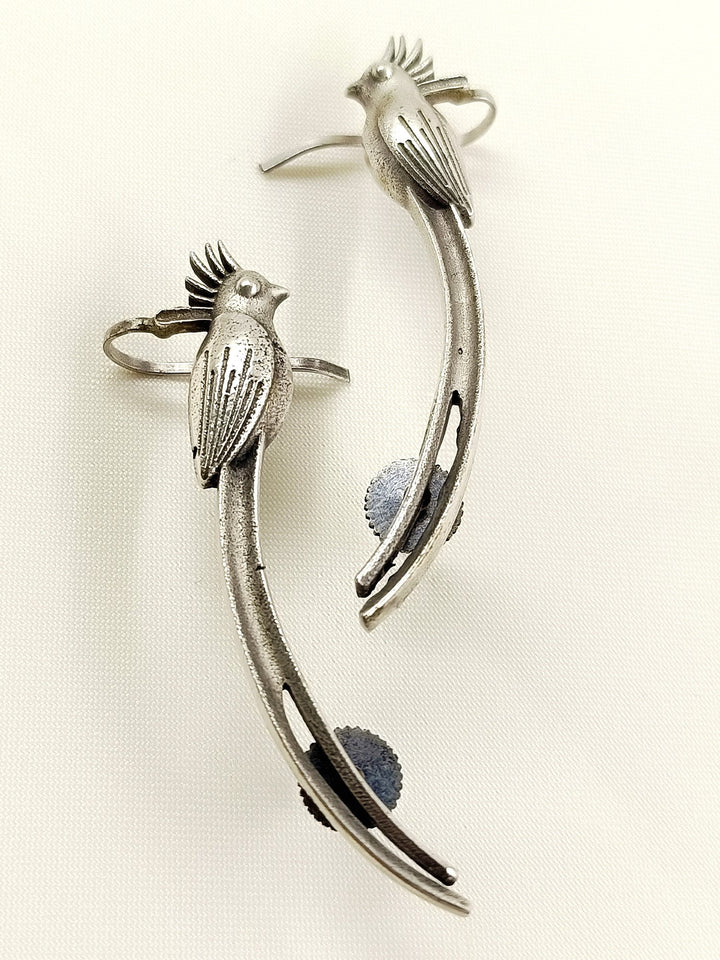 Radhika Plain Oxidized Bird Earcuffs - 6 cm Silver