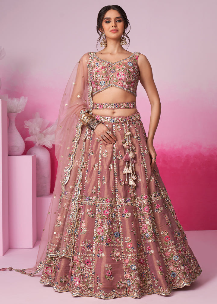 Wild Orchid Pink Net Lehenga Choli Adorned with Moti & Sequins Embroidery Work