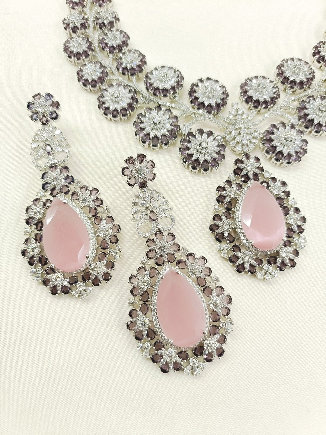 Varuni Lavender American Diamond Necklace Set