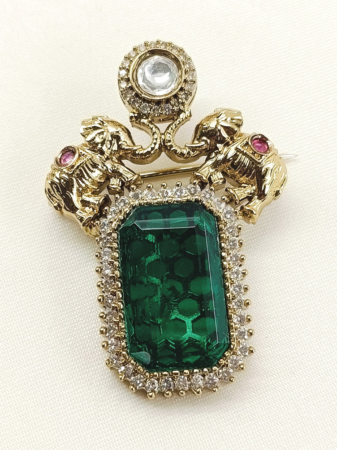 Olena Green Elephant Brooch