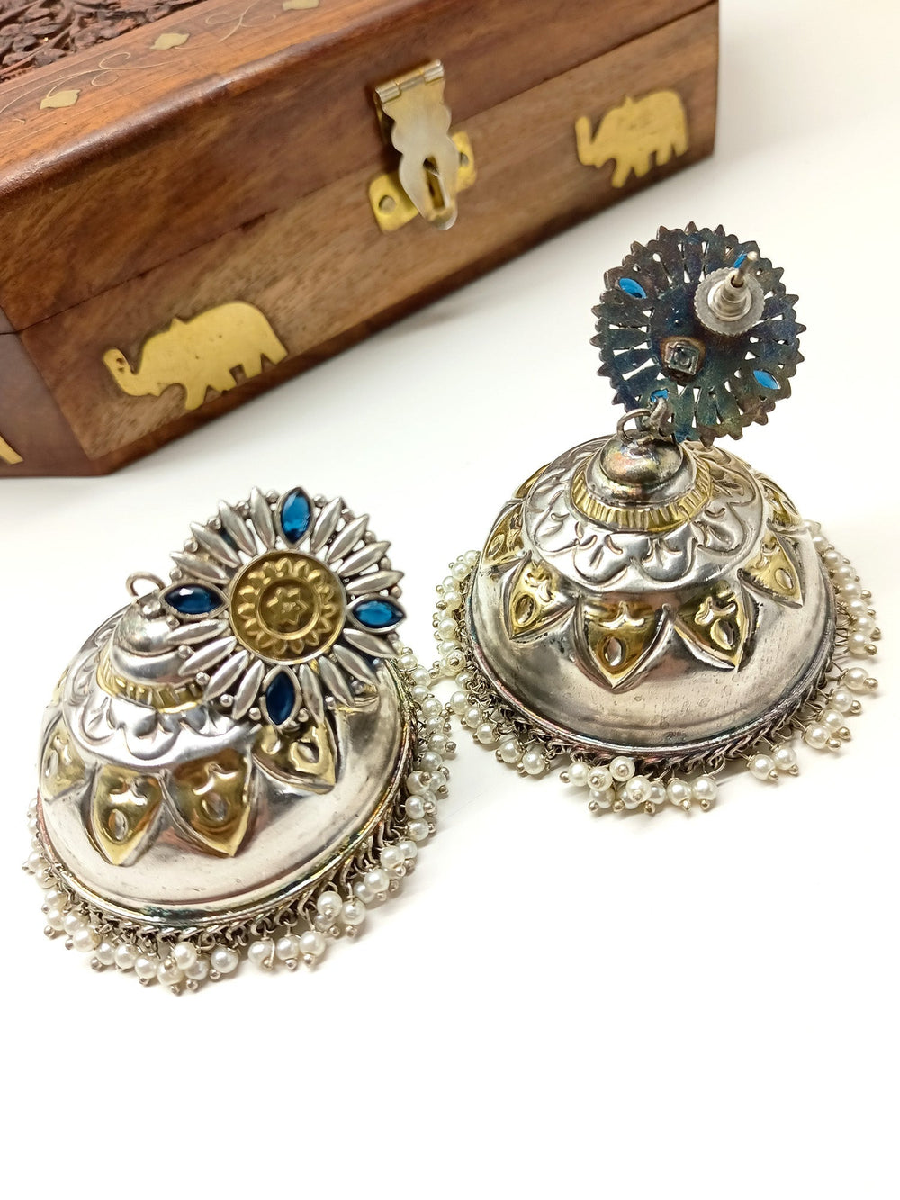 Maria Navy Blue Oxidized Jhumki