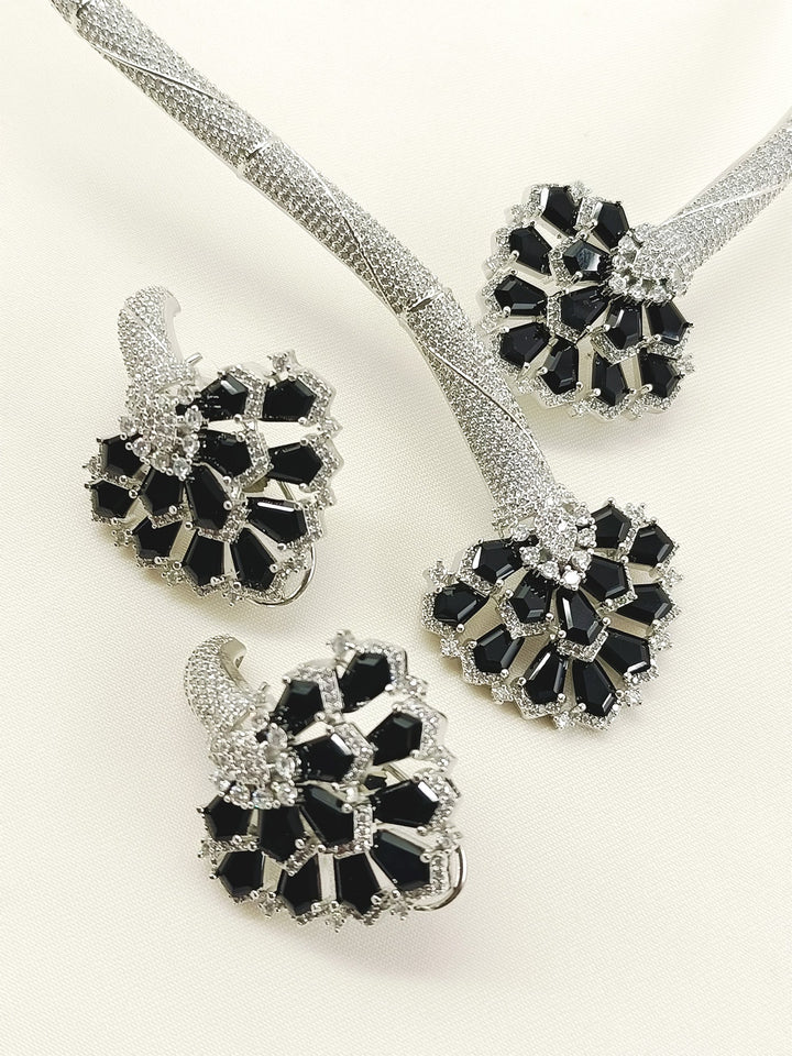 Sylvie Black American Diamond Hasli Styled Set