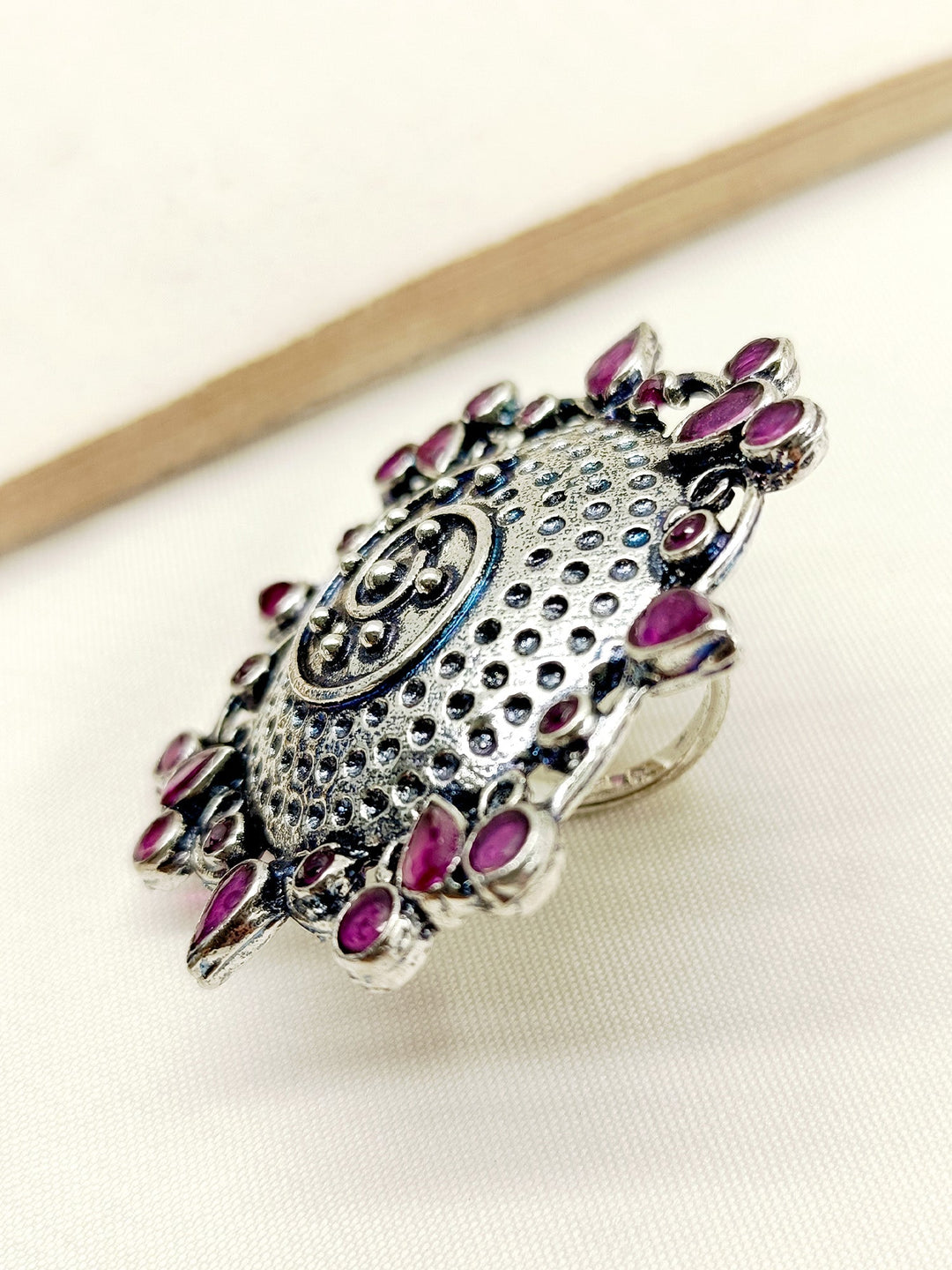 Panini Ruby Oxidized Finger Ring