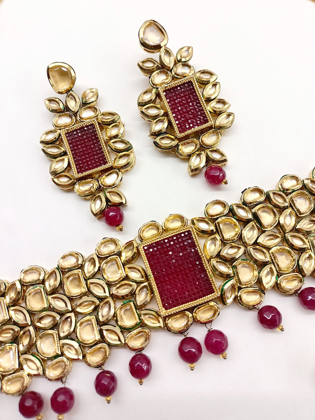 Steffhy Maroon Kundan Choker Set