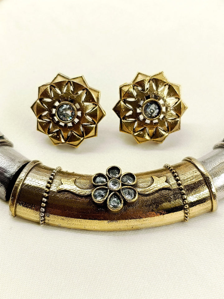 Saarika White Oxidized Hasli Styled Choker Set - Jewellery
