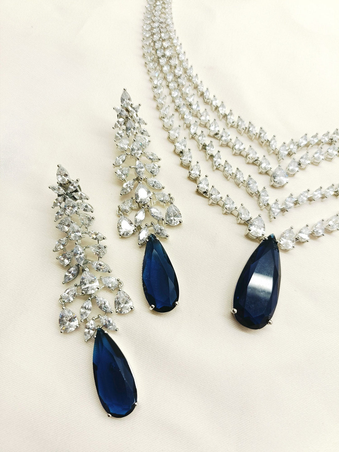 Ruhana Blue Sapphire American Diamond Necklace Set