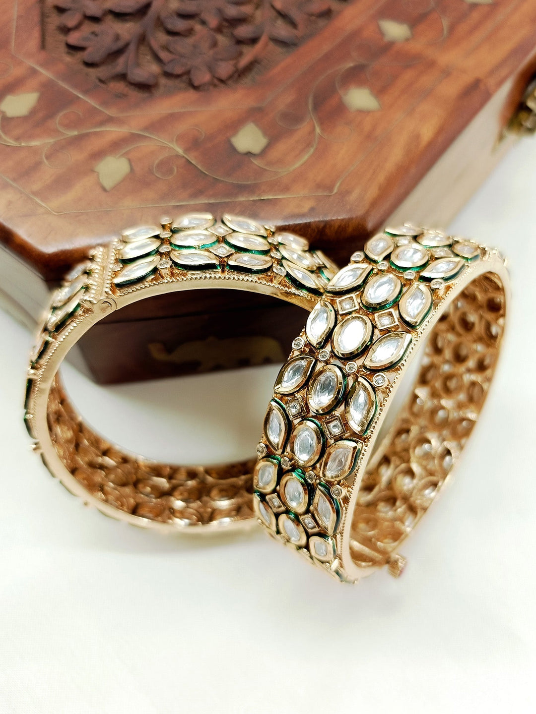 Kiyana White Kundan Bangles - Gold-Plated Size 2.6