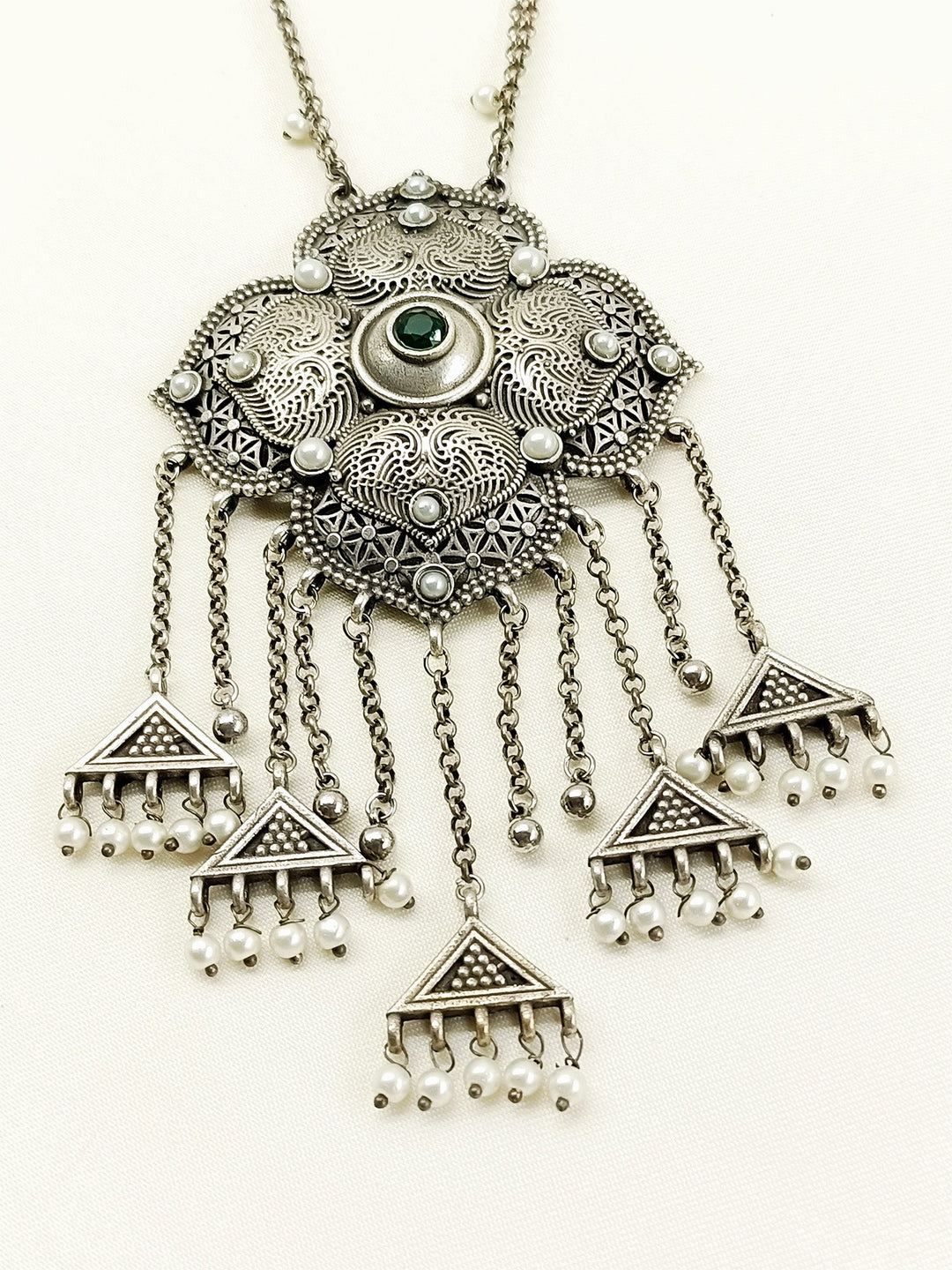 Mehrunisa Green Oxidized Pendant Set