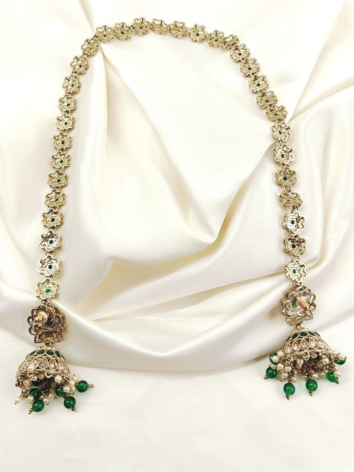 Madhuri Green Polki Jhumki With Sheeshpatti
