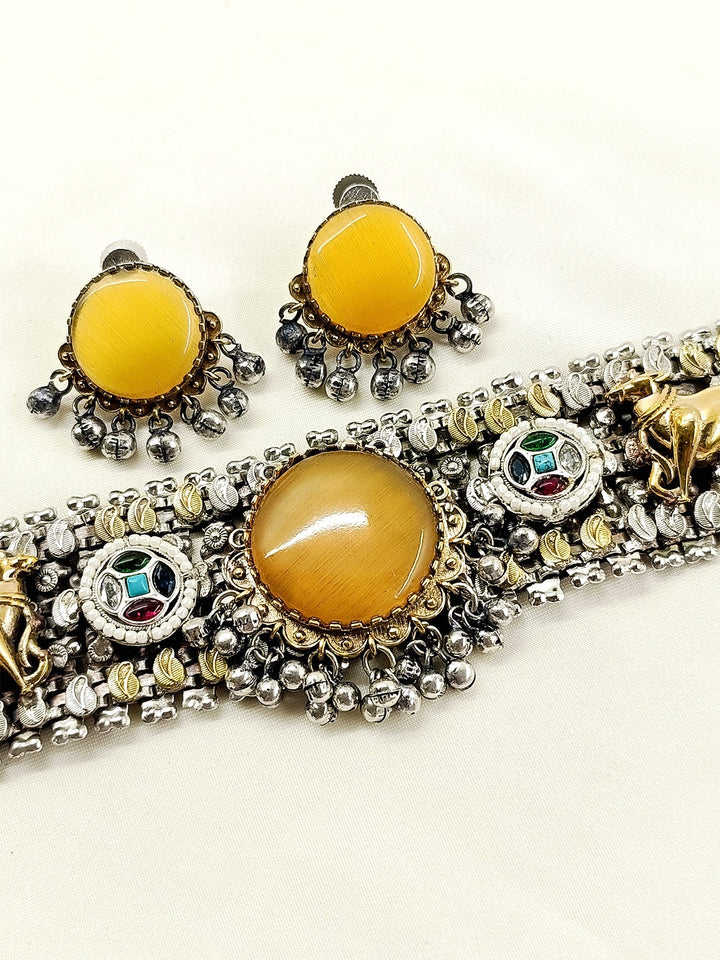 Richa Multi Colour Oxidized Choker Set - Gold-Plated Accents