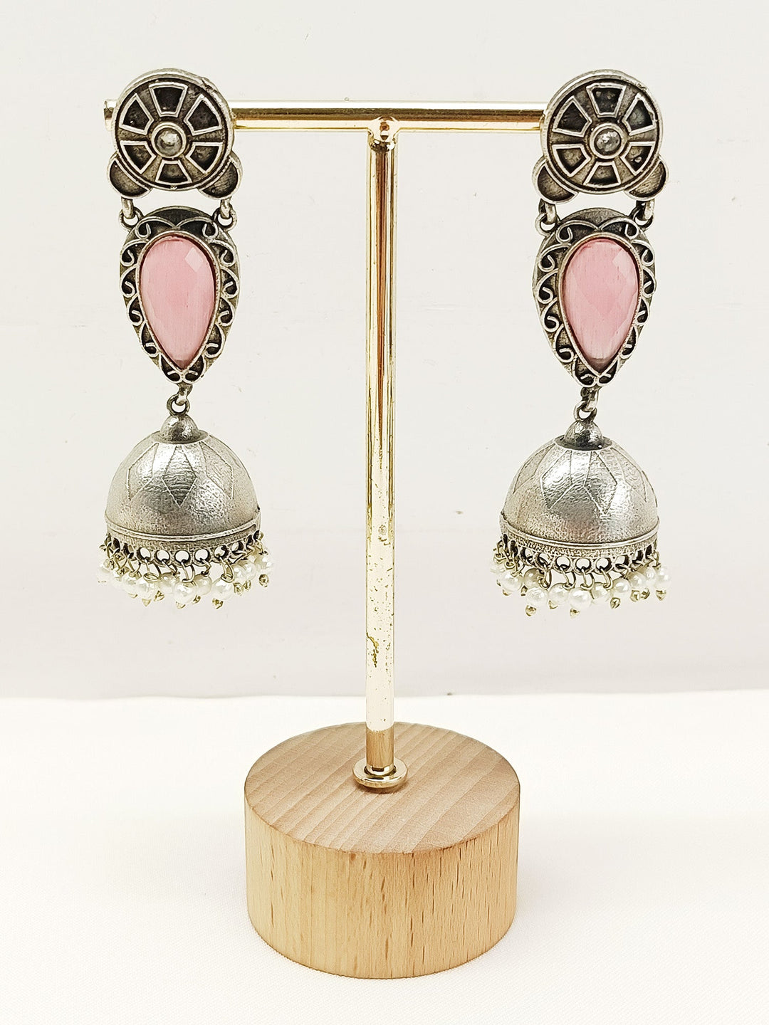 Ushana Baby Pink Oxidized Jhumki