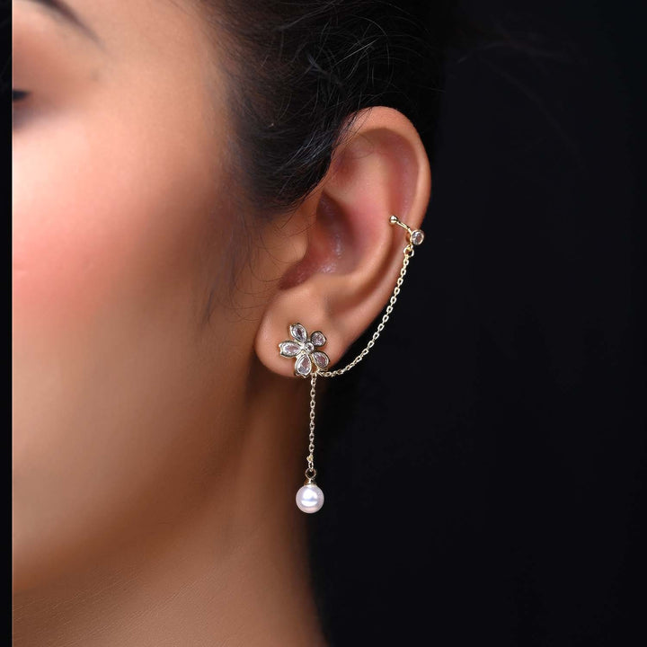 Nehmat Pearl White Gold Plated Funky Ear cuff