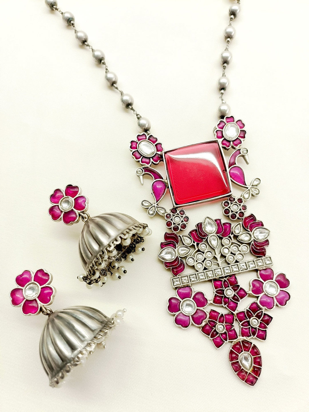 Katrina Rose Pink German Silver Oxidized Pendant Set