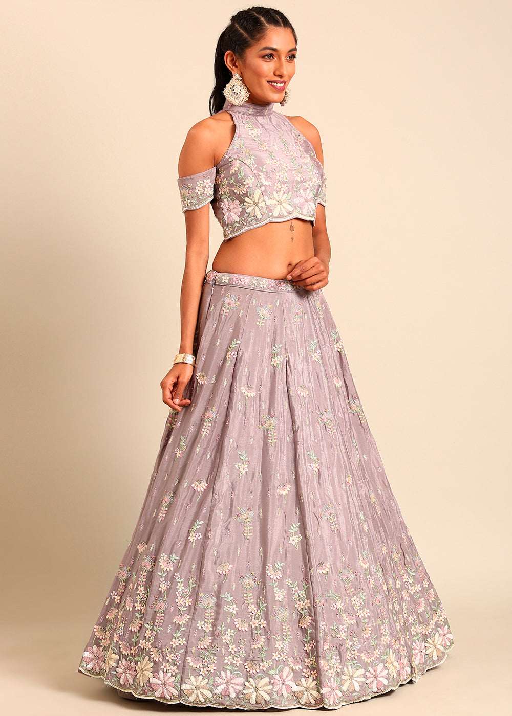 Thistle Purple Georgette Lehenga Choli Highlighted with Zarkan and Sequins Work