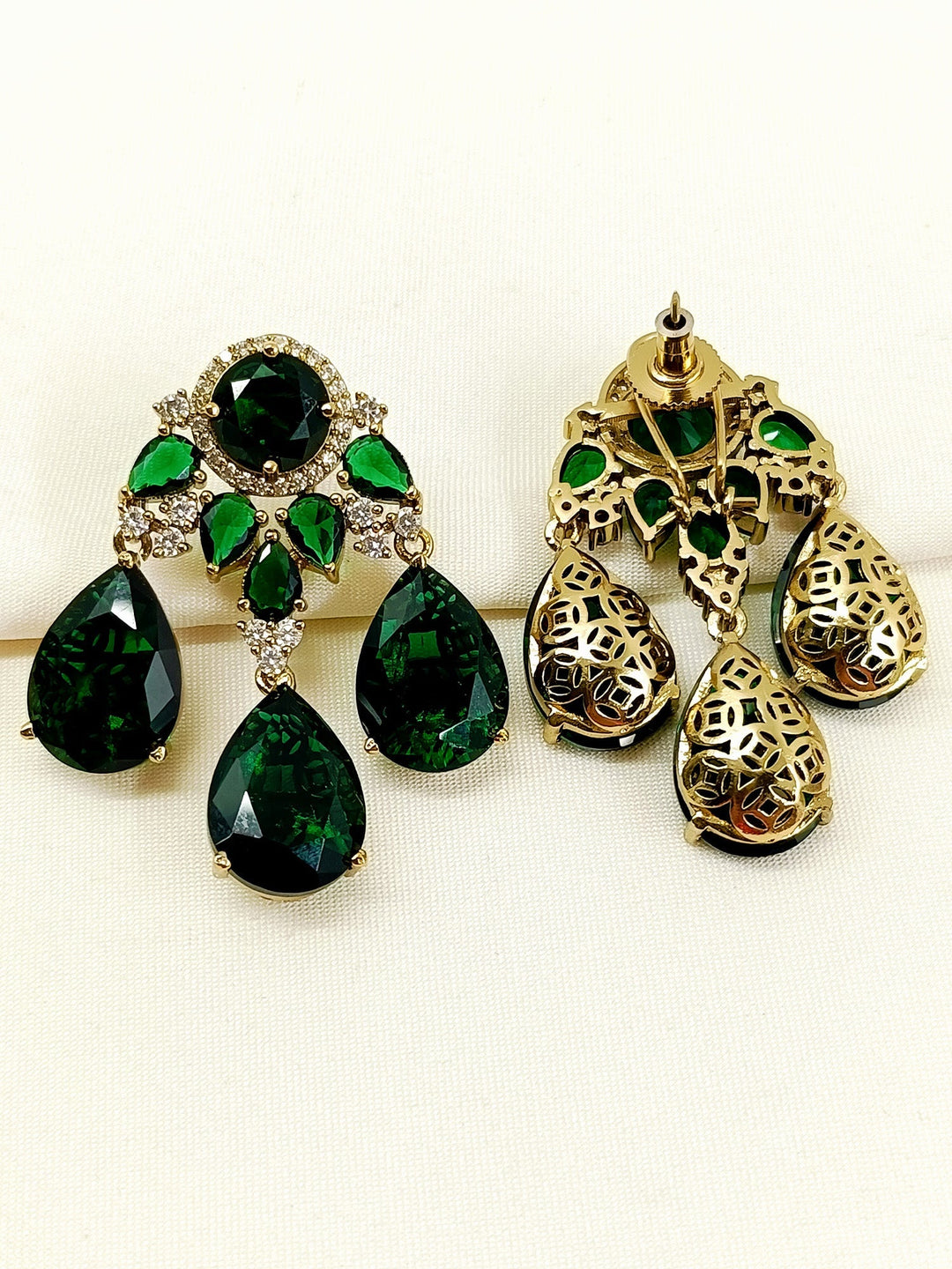 Rosalie Green Victorian Earring - Antique Gold Plating