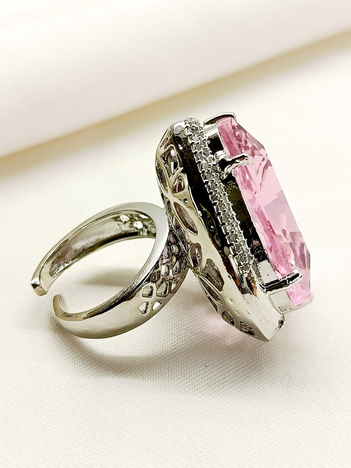 Nihira Pink American Diamond Finger Ring