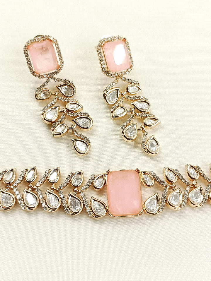 Shezana Pink Kundan Choker Set - Gold Plated Necklace