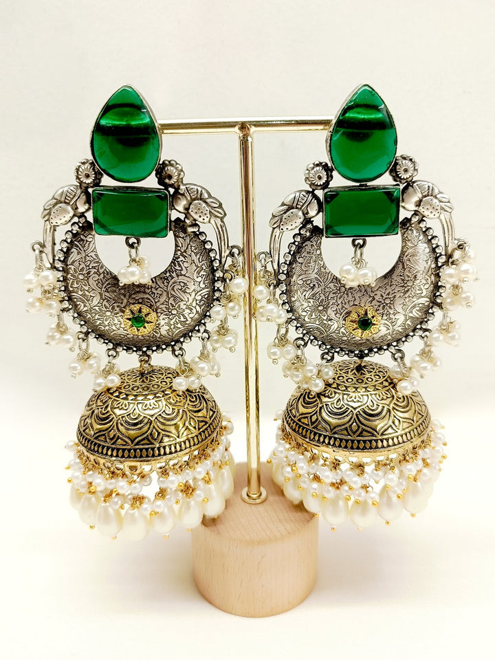 Abaya Green Oxidized Jhumki