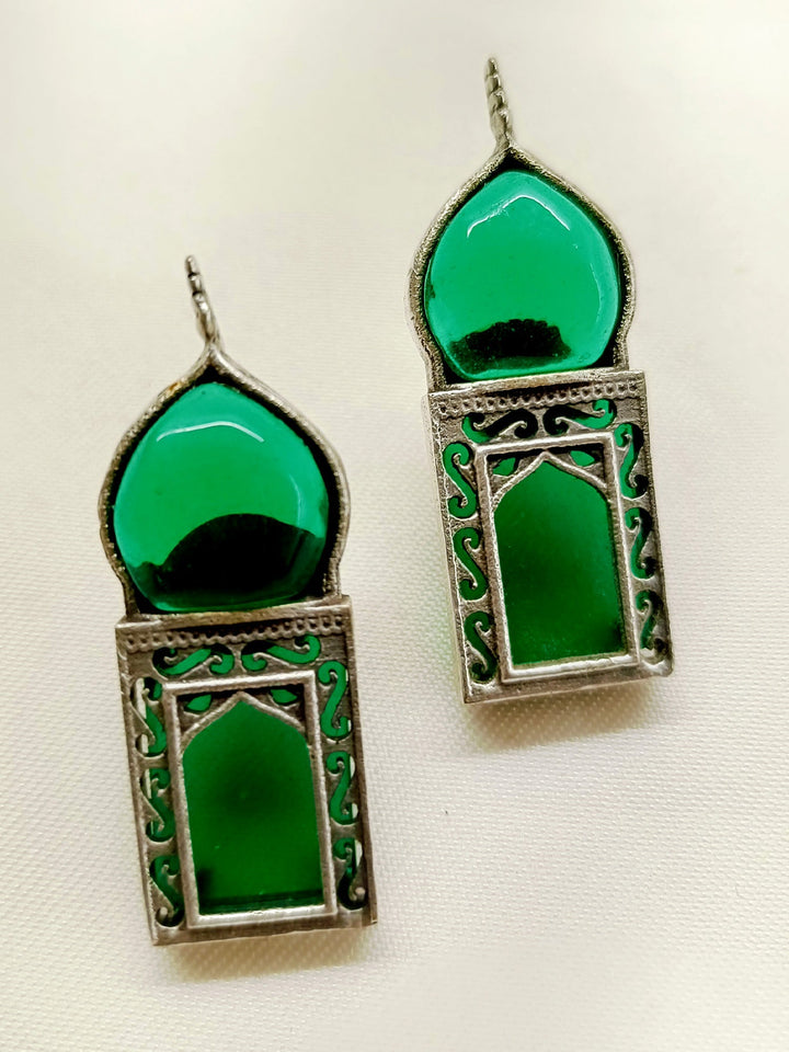 Benazir Green German Silver Oxidized Tops