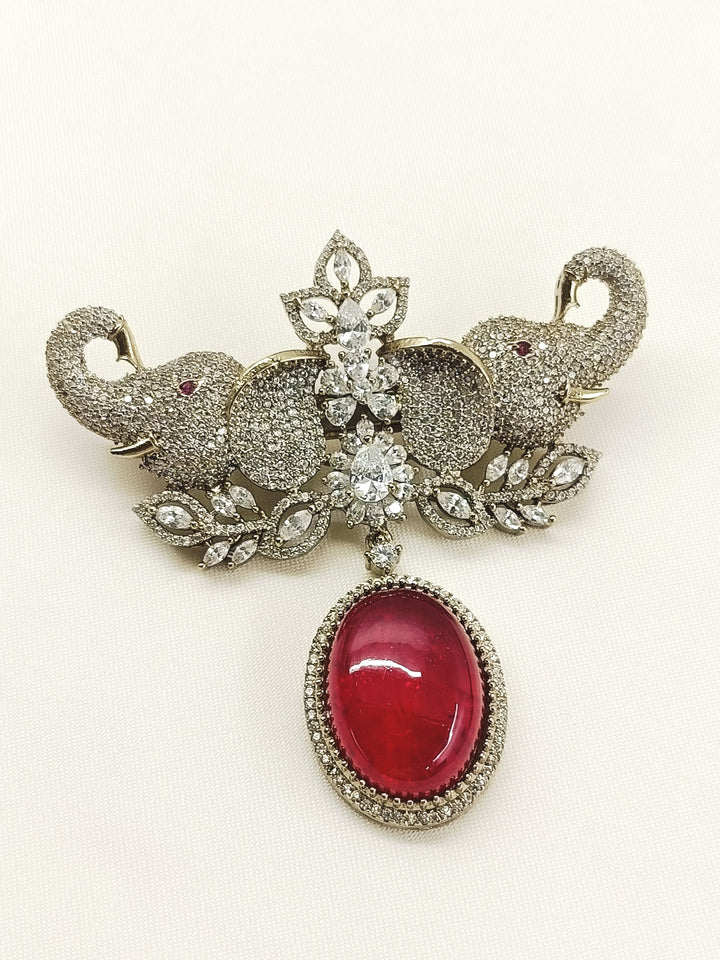 Kavyansh Ruby Elephant Brooch