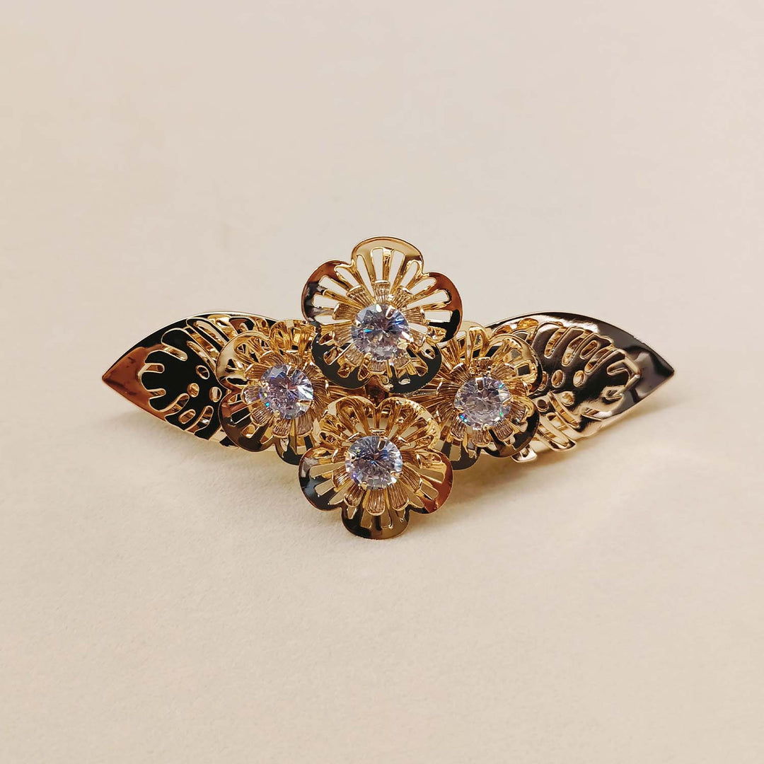 Vinnie White Diamond Stone Gold Plated Hair Clip