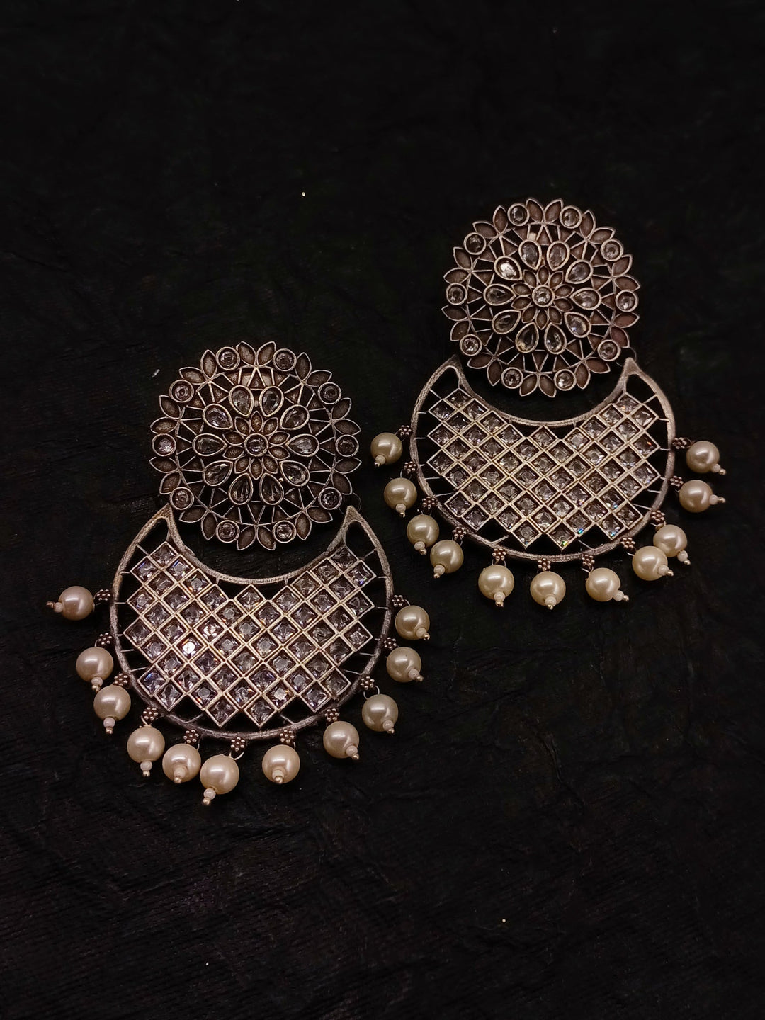 Namita White Oxidised Chandbali