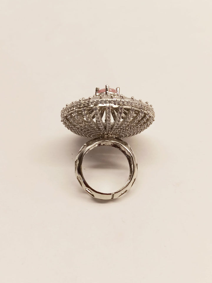 Nilambari Round Baby Pink Silver Ring